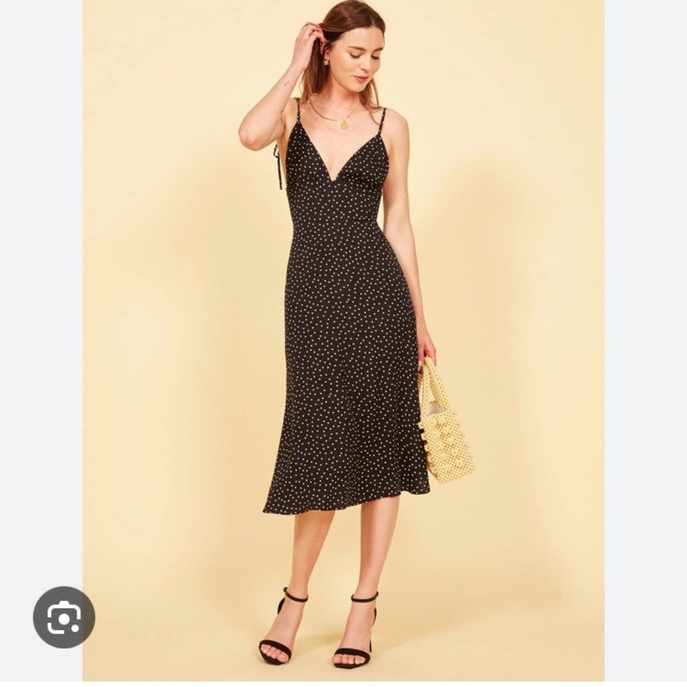 Reformation Black Polka Dot Midi Dress